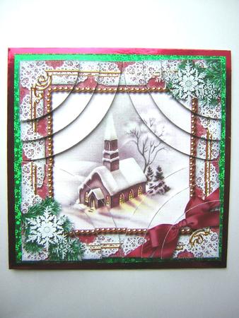 Church Lights on Snow All 4 Rounded Corner Card Front by Sandra Carlse