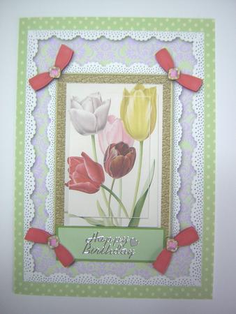 Tulips A5 Lace N Bows Card Front Step by Step by Sandra Carlse