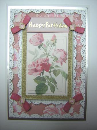 Pink Roses A5 Lace N Bows Card Front Step by Step by Sandra Carlse