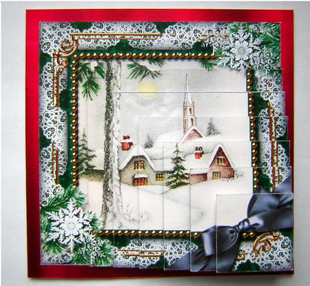 Winter Pub Snow 5in Square One Corner Stacker by Sandra Carlse