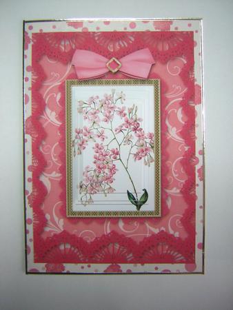 Pink Blossom A5 Lace Card Front Step by Step by Sandra Carlse
