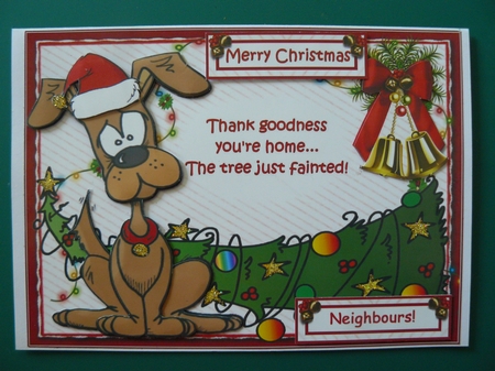 Doggy Christmas calamity decoupage by Sandy Kingdon