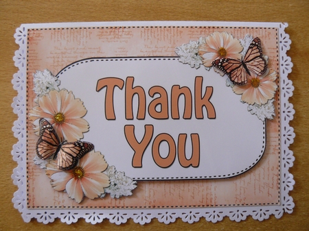 5x7 Thank You Flowers & Butterflies 3D Decoupage by Sandy Kingdon
