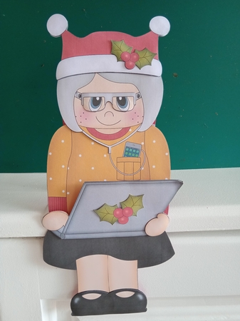 3D on the Shelf Card Kit - Christmas Computer Old Lady by Sandy Kingdon