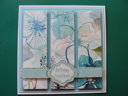 Floral Tri Panel Card Topper - Turquoise by Sandy Kingdon