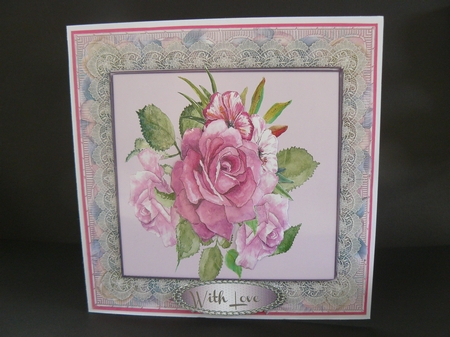 Water Coloured Pink Roses oin Vintage Lace  by Sandy Kingdon