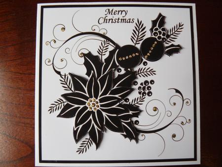Poinsettia Flourish 8x8 Black and White Square Topper by Sandy Kingdon