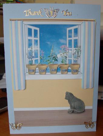 Herb Pots, Window and Cat Decoupage by Sarah Carpenter