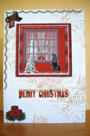 Scotty Dog at Window Xmas Card by Sarah Coulson