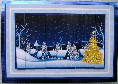 Christmas Winter Scene in Blues Side Stacker Decoupage by Ann Cunningham
