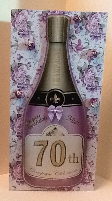 Large Dl 70th Champagne Bottle Shaped Card by Sarah Whitfield