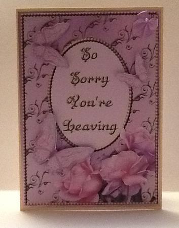 Pink Rose Corner with Butterflies - Sorry You're Leaving by Sarah Whitfield
