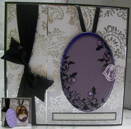 Lavender Lady Fancy Silver Locket Card Front by Sarah Lake