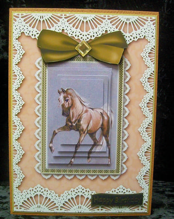 Vintage Horse A5 Lace Border Card Front Step by Step by Sarah Lake