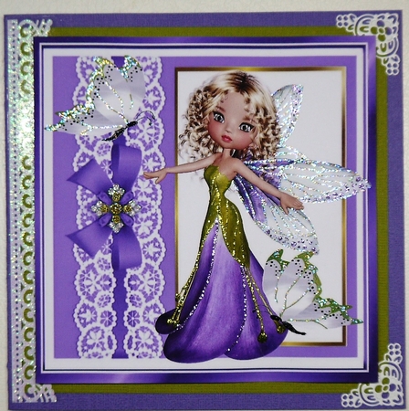purple fearie with lace butterflies and bow with window 8x8 card front frame by Selina Dittmann