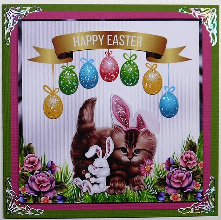 Easter Kitty and Friend - 6x6 inch card front with decoupage by Selina Dittmann