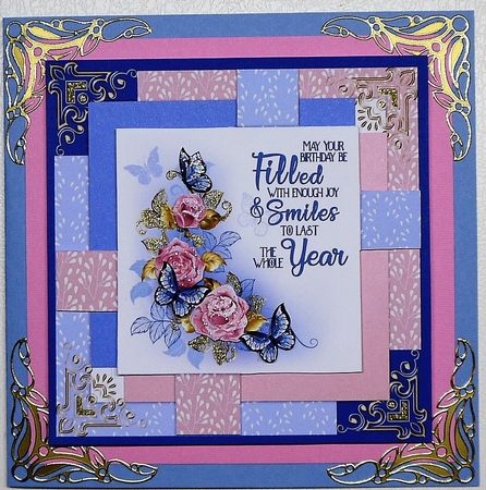Pink Roses and Butterflies 7 x 7 Birthday Card by Selina Dittmann