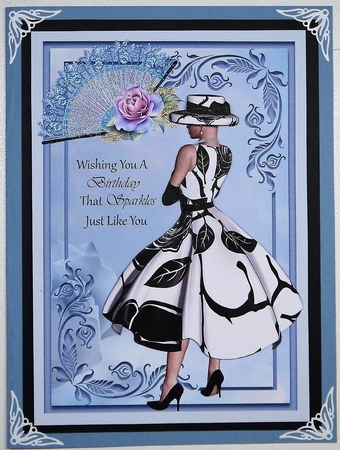 A5 Black & White Lady Fan & Rose by Selina Dittmann