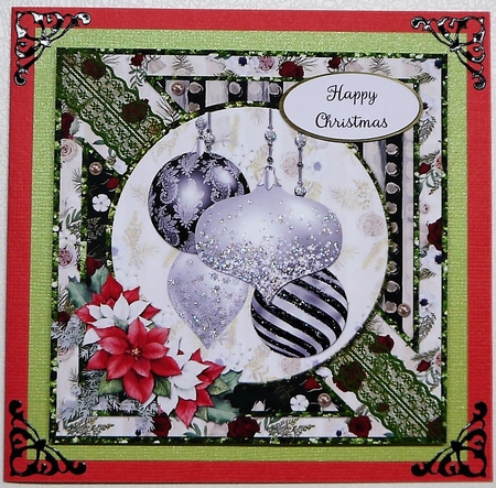 Winter Glam 16: Black & Silver Christmas Baubles 8 x 8 Card Front with Sentiments by Selina Dittmann
