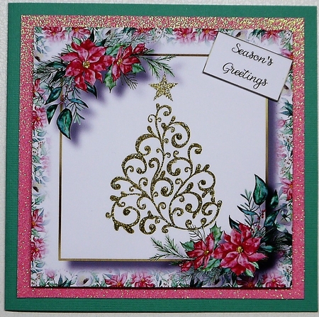 Golden Christmas Tree & Poinsettias 8x8 by Selina Dittmann