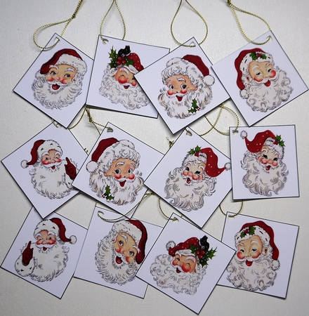 Christmas Tags/Labels Santa Heads Tags White by Selina Dittmann