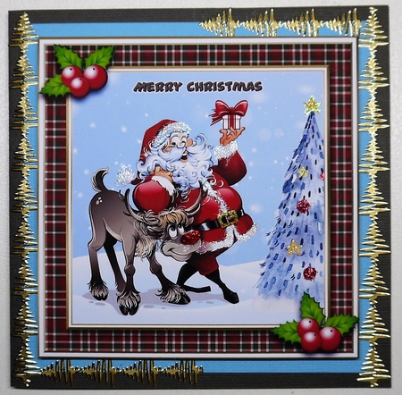 6x6 Santa & Dasher Card Front with Topper and Holly  by Selina Dittmann
