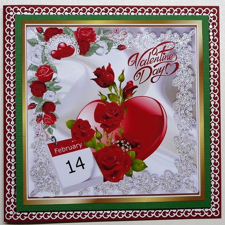 14th Feb Valentines day hearts, satin, lace and roses 8x8 by Selina Dittmann
