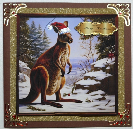An Aussie Christmas Kangaroo 7x7 Card Kit. Matching Box, Gift Bauble, Tag. by Selina Dittmann