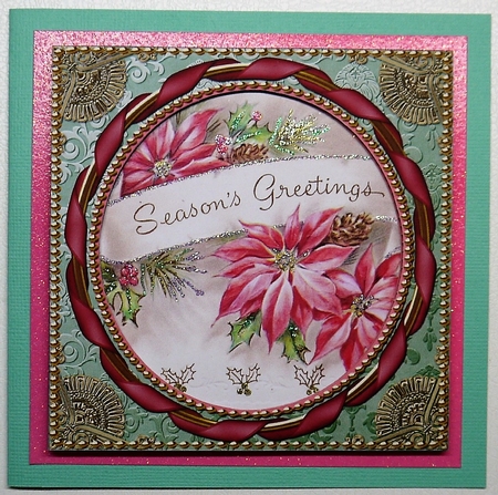 Pink Poinsettia Gold Ornate Square Picture and Frame by Selina Dittmann