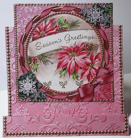 Pink Poinsettia Circle Snow Easel Over the Edge Card by Selina Dittmann