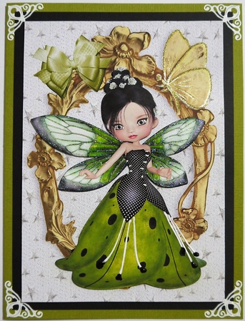 Green Meadow Winter Faerie in Gold Ornate Frame A4 by Selina Dittmann
