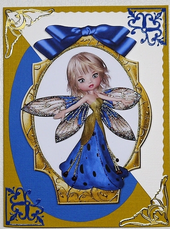 sweet little faerie with bumble bee and butterflies with blue bow by Selina Dittmann