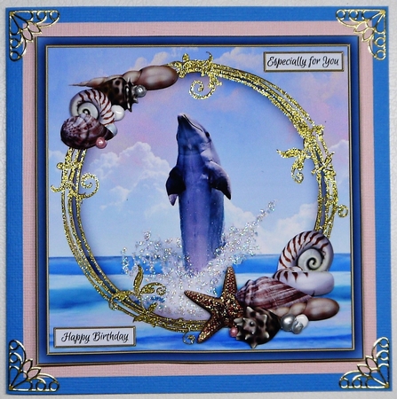 Dolphin 8x8 Birthday Card Front Topper by Selina Dittmann