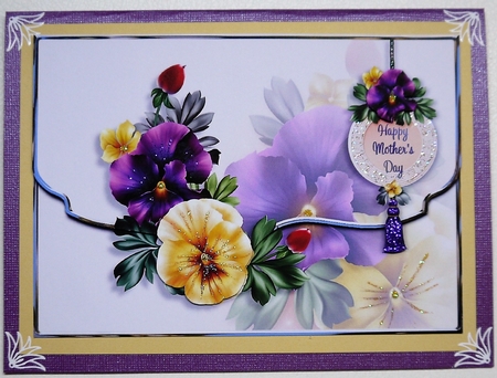 Sorbet Pansies Scalloped Edge Faux Envelope Card Mothers day by Selina Dittmann