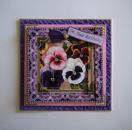 Lace Purple Pansies Spiral Edge Stacker Card Front by Selina Dittmann