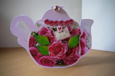 Tea Pot Shaped Card with 3D Flowers and Leaves by Selina Dittmann