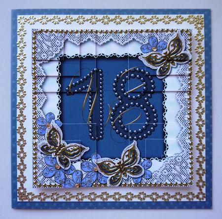Blue Butterfly 18th Birthday 5in All 4 Corner Stacker by Selina Dittmann