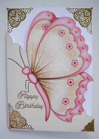 Lemon & Peach Butterfly A5 Shaped Front Print and Fold Card by Selina Dittmann
