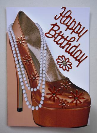 High Heel Shoe with Pearls Shaped Front Card in Bronze by Selina Dittmann
