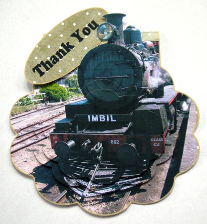 Steam Train Pyramid Wobbler Card Happy Birthday Thank You. by Selina Dittmann