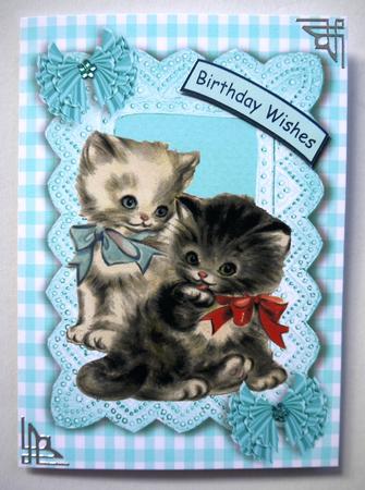 Sweet Little Kittens in Lace Frame with Blue Bows, A5 by Selina Dittmann