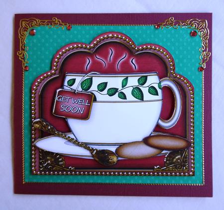 Get Well Soon Ivy Leaf Plum Cup 3D Decoupage Sheet by Selina Dittmann