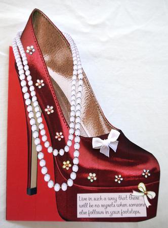 High Heel Shoe with Pearls Shaped Front Card in Red by Selina Dittmann