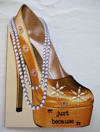 High Heel Shoe with Pearls Shaped Front Card in Yellow by Selina Dittmann