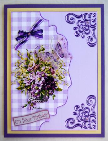 Pretty Basket of Lilac Flowers, on a Scalloped Envelope by Selina Dittmann