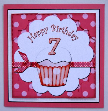 8 x 8 7th Birthday Cupcake Felties Scalloped Corner Topper by Selina Dittmann