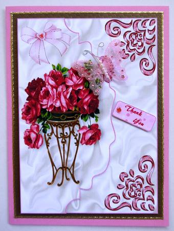 Red Roses in a Stand on a Scalloped Envelope A4 by Selina Dittmann