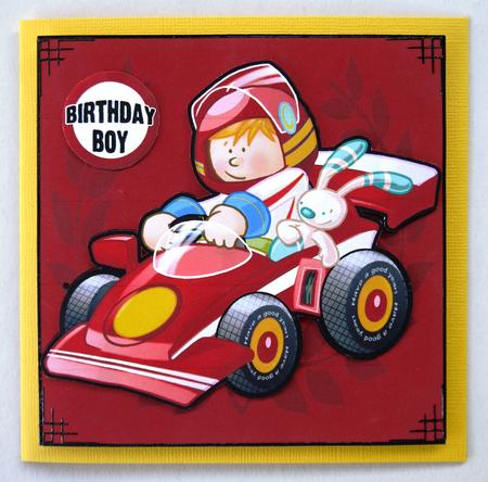 Red Racer Boy 8x8 Card by Selina Dittmann