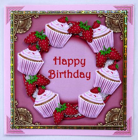 Pink Strawberry Cupcake Plain Decoupage 3D Ring Sheet by Selina Dittmann
