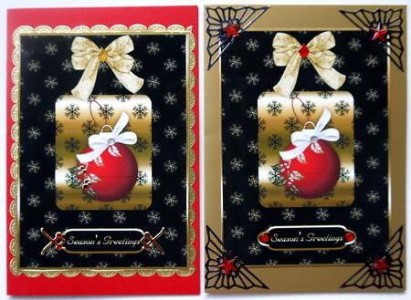 Red Bauble on Black and Gold A4 Card Front by Selina Dittmann